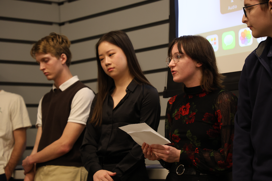 students present their exhibition at the Hood Museum