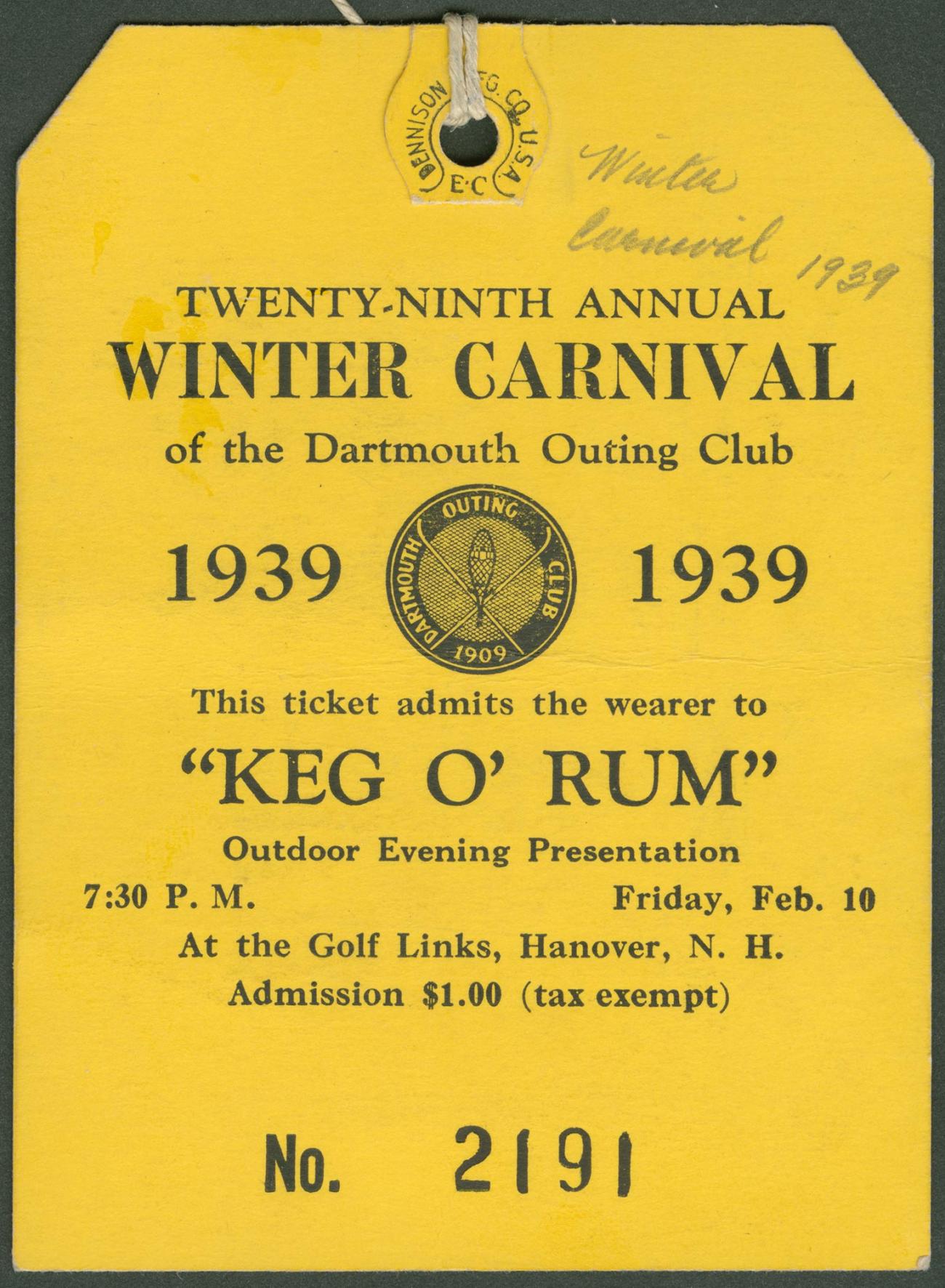 "Keg O' Rum ticket