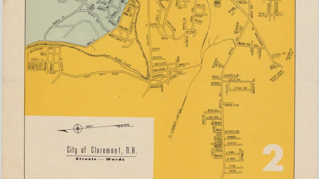 map of the city of Claremont, NH