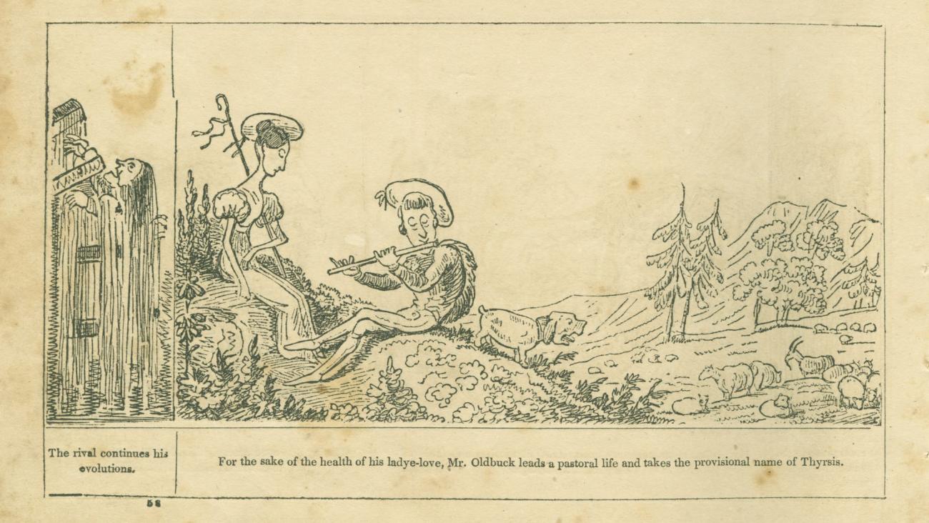 cartoon of a man playing a flute next to a woman