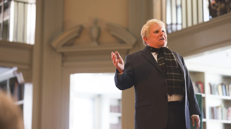 Actor Gordon Clapp plays Robert Frost in the East Reading Room