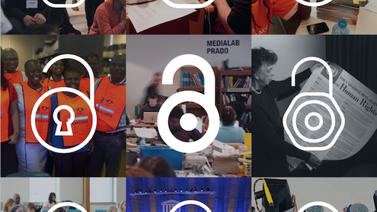 image of open locks over people celebrating open access week