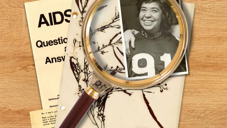 magnifying glass over documents and images