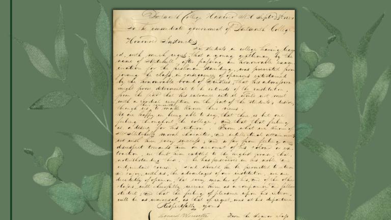 handwritten document on green decorative background