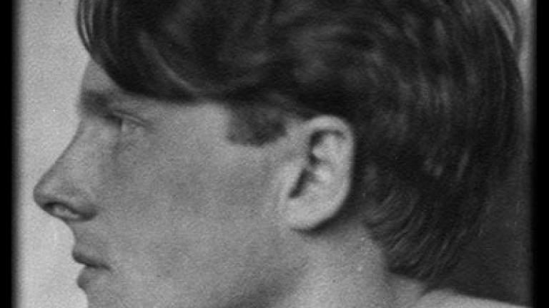 Poster for “A Richer Dust: Rupert Brooke & the Culture of Mourning,” featuring a black‑and‑white profile portrait of a young man with wavy hair.