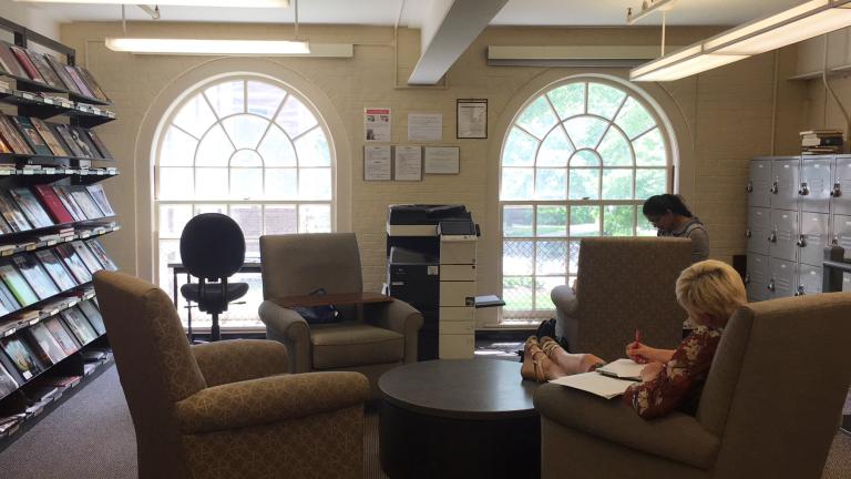 Students study in the Sherman Art Library at Dartmouth College