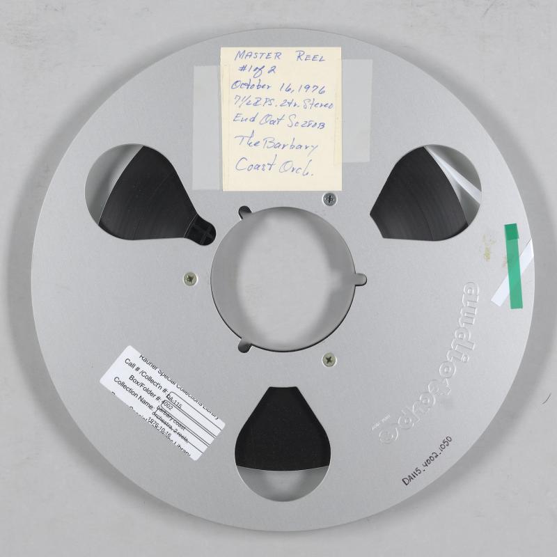 Front of a reel to reel tape. October 16, 1976. The Barbary Coast Orchestra.